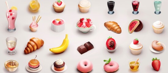 3d realistic vector objects sweet icons set. - obrazy, fototapety, plakaty