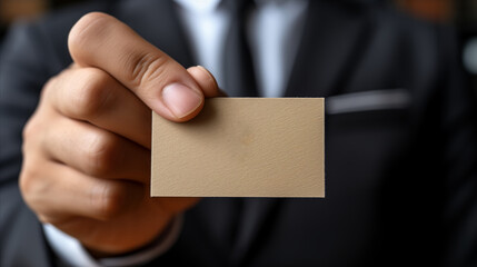 Businessperson Offering Blank Card in Close-Up