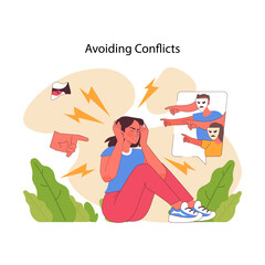 Conflict avoidance concept. Flat vector illustration
