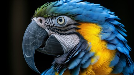 Obraz premium Close-Up of a Blue and Yellow Macaw Feather Detail