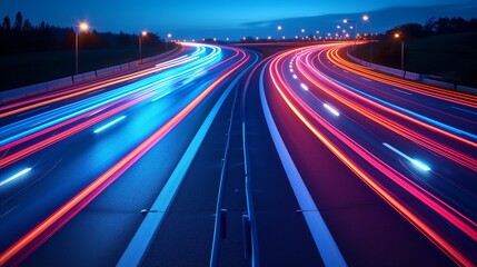 Fototapeta na wymiar Twilight Traffic Flow on a Busy Highway