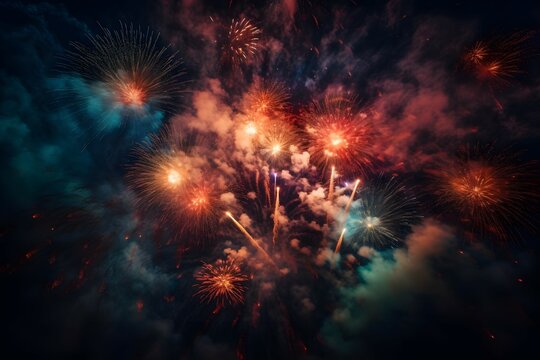 An explosion of patriotic colors lighting up the night sky. , .highly detailed,   cinematic shot   photo taken by sony   incredibly detailed, sharpen details   highly realistic   professional photogra