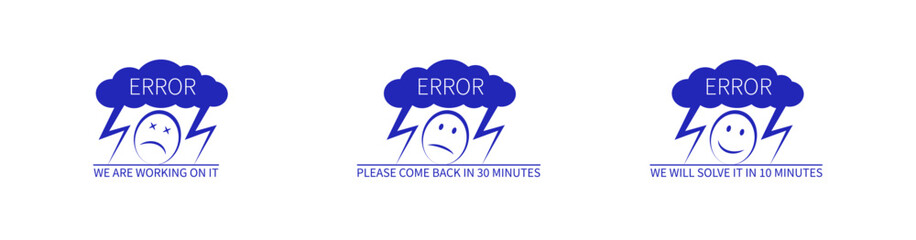 Error 404 abstract design with cloud, flash, funny face browser background vector. Webpage internet security warning to use for programming, web development, webpage error, error 404 projects. 