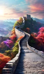 Wandcirkels tuinposter An ancient defensive structure reminiscent of the great wall of China © A_A88