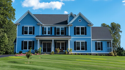 grey and blue craftsman style house