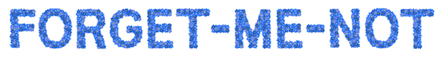 Text with blue forget-me-not flowers