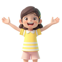 Fototapeta premium Simple 3D Cartoon Character: Kid Celebrating with Open Arms, Happy Girl Illustration, Isolated on Transparent Background, PNG