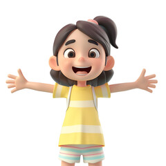 Celebrating Girl: A Happy Kid in a Simple 3D Cartoon Illustration Rende, Isolated on Transparent Background, PNG