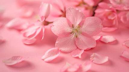 a pink background with pink flowers and petals on it,