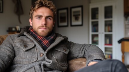 Obraz premium Relaxed Man in a Cozy Sweater Indoors