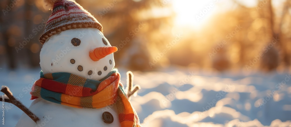 Canvas Prints Festive snowman enjoying the winter season surrounded by fluffy snow