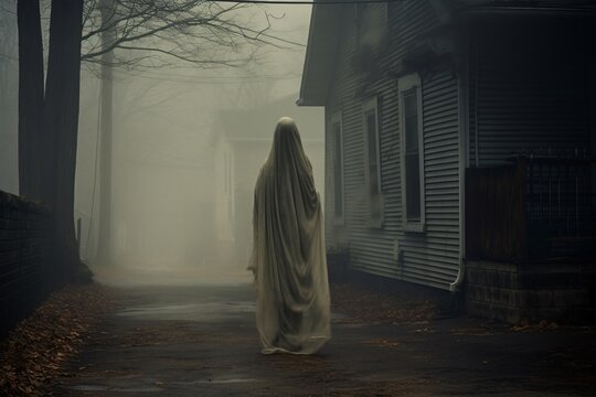 Fant&ocirc;me rodant dans les ruelles d'un village &raquo; IA g&eacute;n&eacute;rative