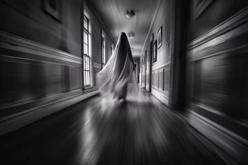 Foto op Plexiglas Fantôme circulant dans les couloirs d'une vieille maison » IA générative © Maelgoa