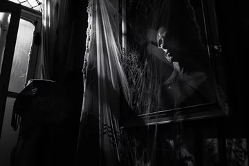 Foto op Plexiglas Tableau avec un esprit dans un manoir sombre et hantée » IA générative © Maelgoa
