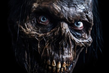 Gros plan sur le visage d'un zombie aux yeux bleus » IA générative