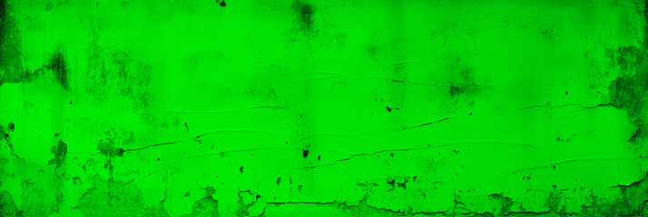 Obraz premium Neon cement concrete grunge textured floor background. Light green wall with cracks. Old vintage wide backdrop for design banner