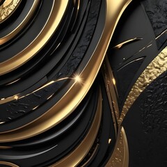 Black and gold metal 3D modern luxury futuristic background. Abstract close-up of luxurious black and gold textured elements, perfect for high-end fashion and design.