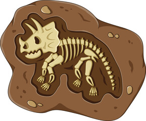 Fossil dinosaur skeleton in brown mud