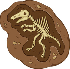 Fossil dinosaur skeleton in brown mud