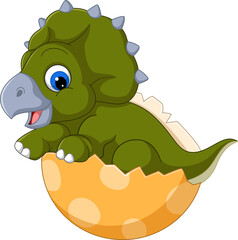 Cartoon baby triceratops hatching from egg