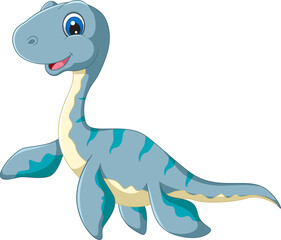 Cartoon plesiosaurus on white background