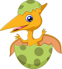 Cartoon baby pteranodon hatching from egg