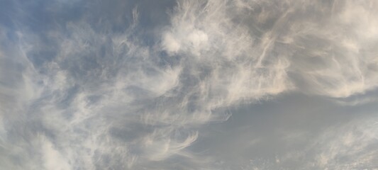 High cirrus clouds. Bright summer sky. High, semi-transparent cirrus clouds spread across the sky....
