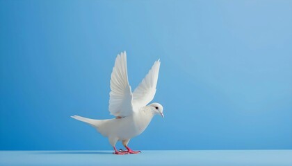 White dove of peace on a blue background, copy space, international day of peace concept. World peace day created with generative ai