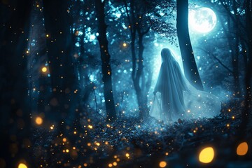 Fantôme dans une forêt un jour de pleine lune » IA générative