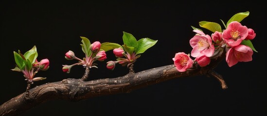 Delicate pink flowers blossoming on a beautiful spring branch in full bloom