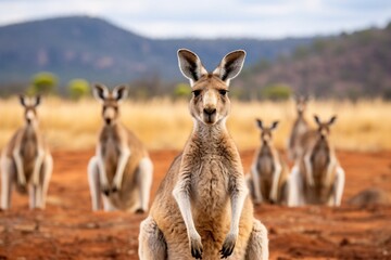 Groupe de kangourous dans la nature australienne » IA générative - obrazy, fototapety, plakaty