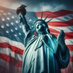 The Statue of Liberty in the United States, the symbol of freedom, the ideology of American independence and the establishment of the Constitution, Generative AI