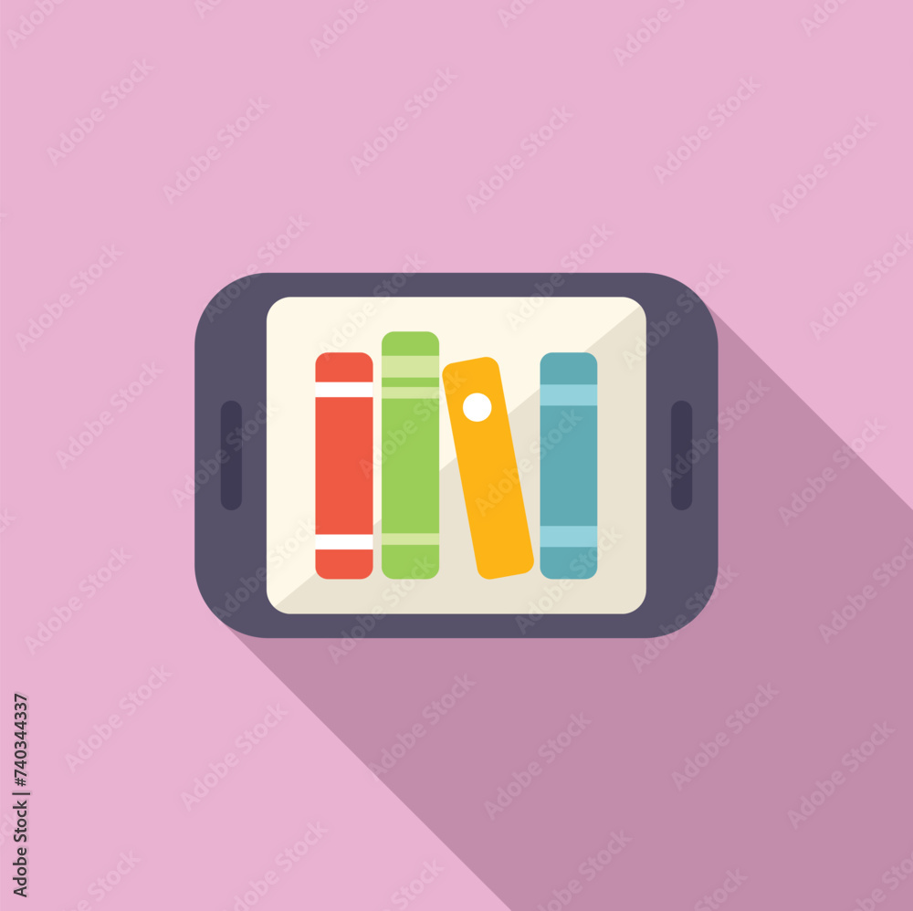 Poster tablet online books icon flat vector. read person guide. books collection