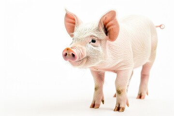 Fototapeta premium A little pig stood and watched from the side. white background