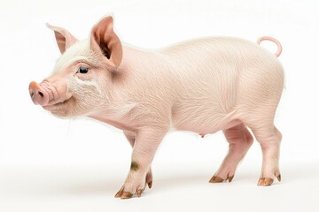 A little pig stood and watched from the side. white background