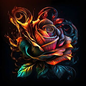 realistic imagine for zantangle of roses of multicolors with a metalic background