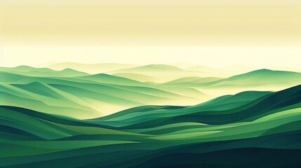 Obraz premium Illustration Design of Abstract Green Mountains and Hills Landscape Wallpaper Background. Nature 
