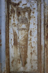 corroded wrought metal fence closeup