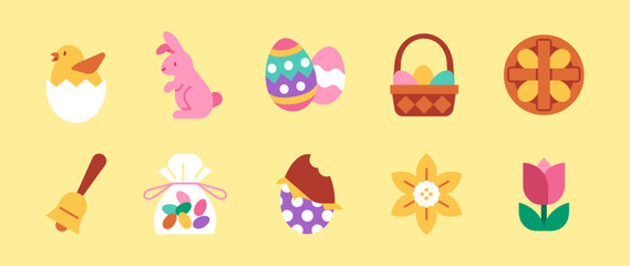 A set of flat icons related to easter