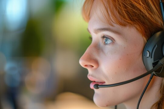 T&eacute;l&eacute;conseill&egrave;re rousse vue de profil &raquo; IA g&eacute;n&eacute;rative
