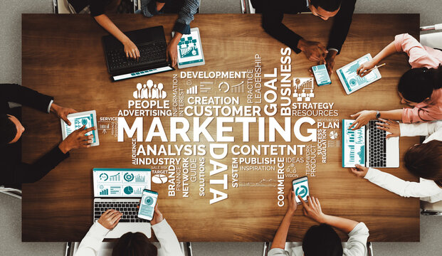 Digital Marketing Technology Solution for Online Business Concept - Graphic interface showing analytic diagram of online market promotion strategy on digital advertising platform via social media. uds