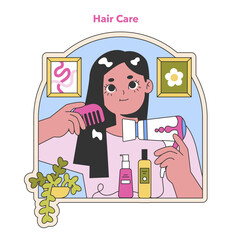 Hair care routine illustration. Flat vector illustration