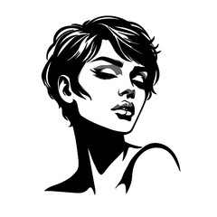 Vector illustration of a woman's stylized face on white separate background