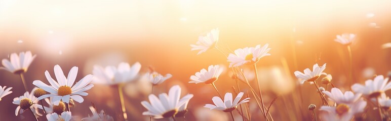 Obraz premium A serene field of daisies bathed in the warm golden light of a setting sun, Spring time, Easter new beginning concept