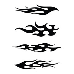 Collection of burning flame striped vehicle wrap stickers. Tribal fire tattoos