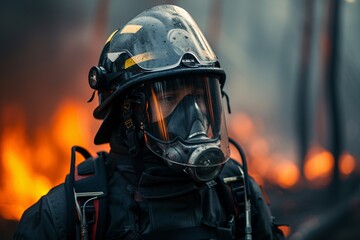 Pompier éteignant un incendie dans une forêt » IA générative - obrazy, fototapety, plakaty