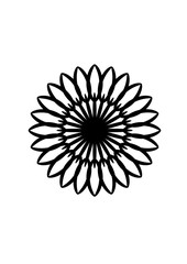 black rosette in the shape of a flower with 24 narrow lanceolate petals, abstract modern design, graphic, silhouette 