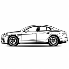 Line art illustration of a modern luxury sedan