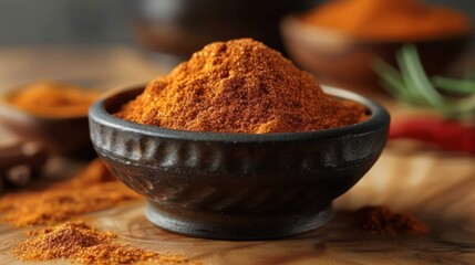 Curry spice powder in bowl weights - obrazy, fototapety, plakaty