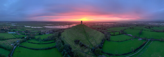 Sunset over Glastonbury Tor Panoramic © John